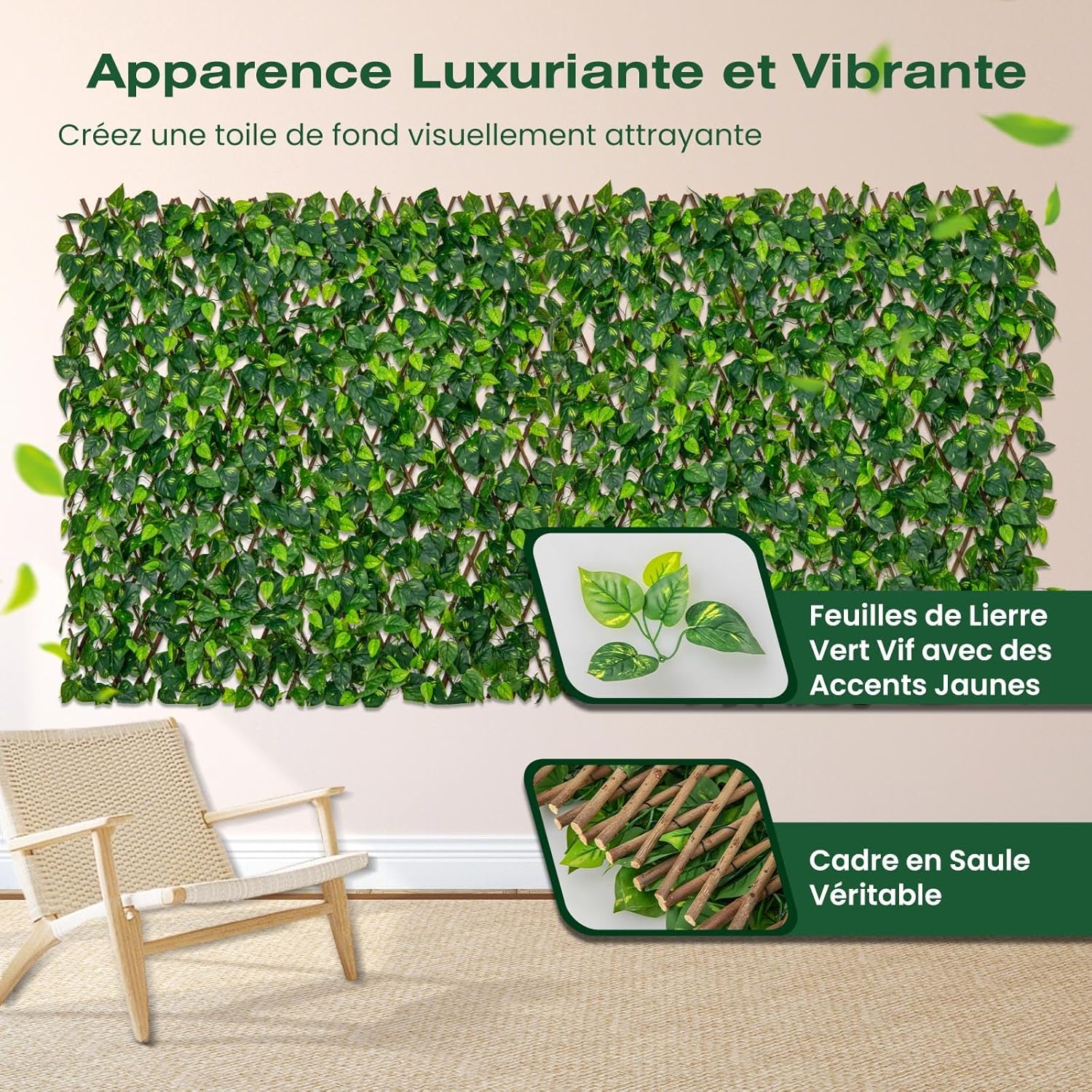 Haie Artificielle Brise-Vue Décoration Extensible, Panneau pour Clôture Décoratif Artificiel Protection Solaire Cadre (Lierre Vert) - 3