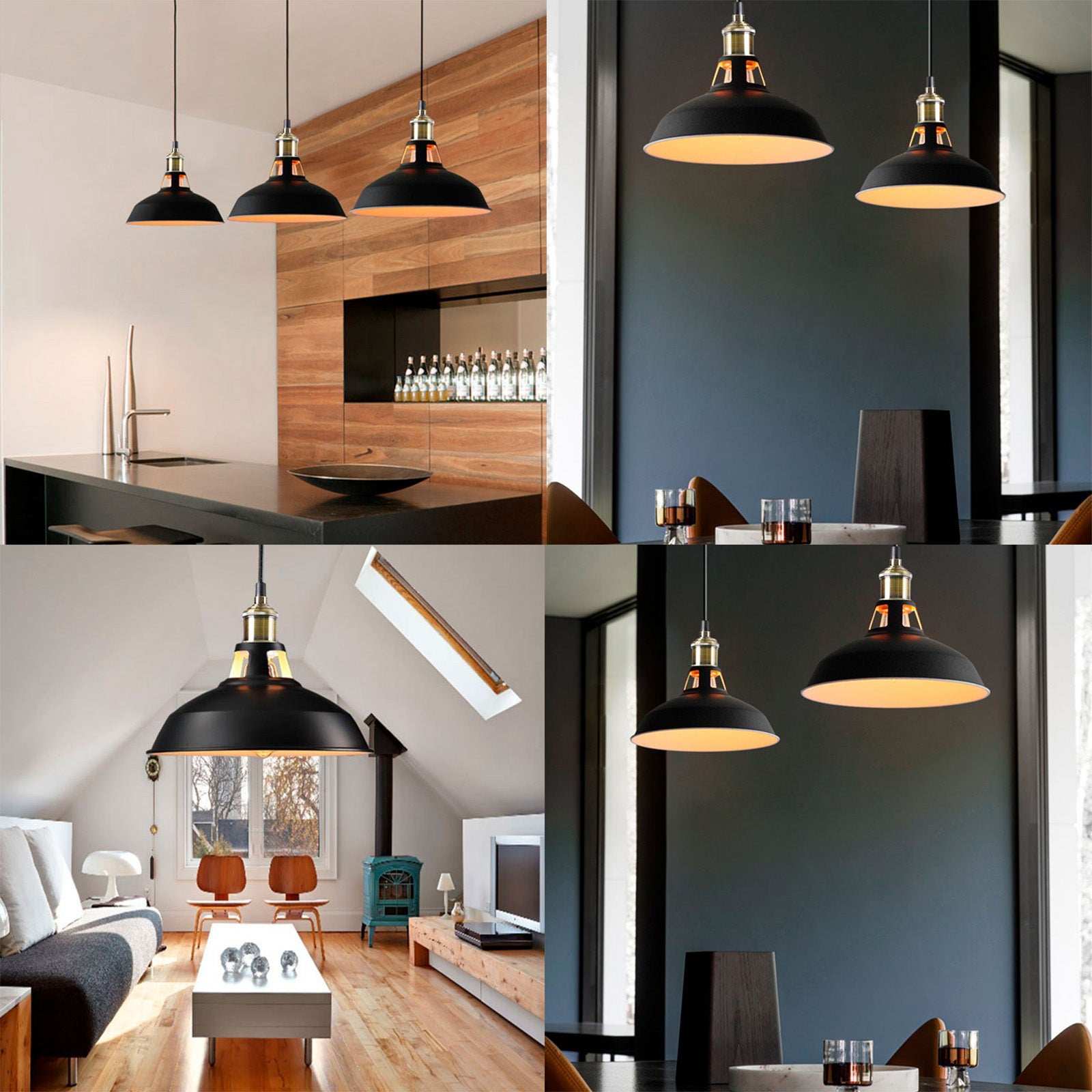 Lampadario Sospeso Retro Industriale Vintage in Metallo Nero E27, Ideale per Sala da Pranzo, Ristorante e Soggiorno - 9