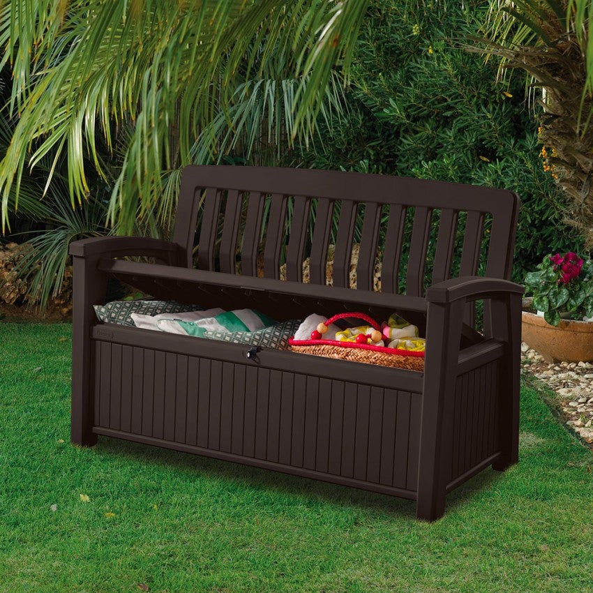Keter Patio Storage Bench Graphite Resin Garden Bench, 132.7x61.2x89h cm, Graphite - 2