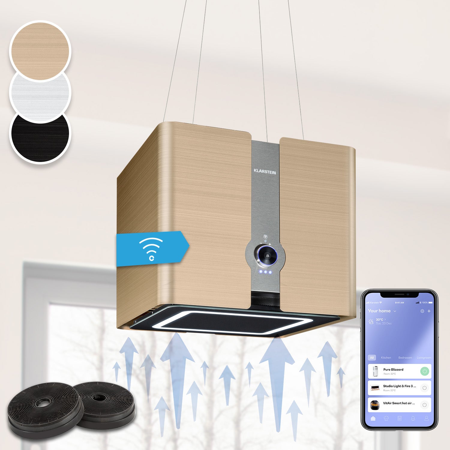 Klarstein Futurelight Smart Hotte îlot 45cm 402 m³/h Argent
