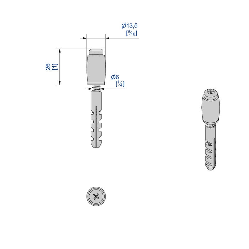 Guide olive en nylon Ø13,5 mm sur cheville pour porte jusqu'à 90 kg - 2