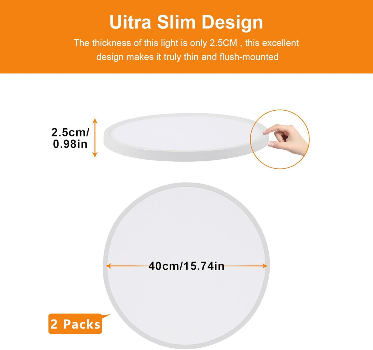 Plafoniera LED ultra sottile IP44 (confezione da 2) - Bianca, 36 W, luce neutra 4500 K - 3