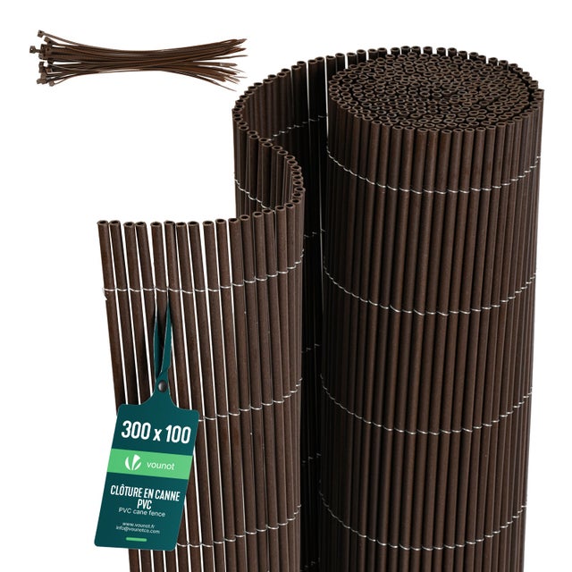 Clôture en canisse PVC 100x300cm imitation osier marron VOUNOT®