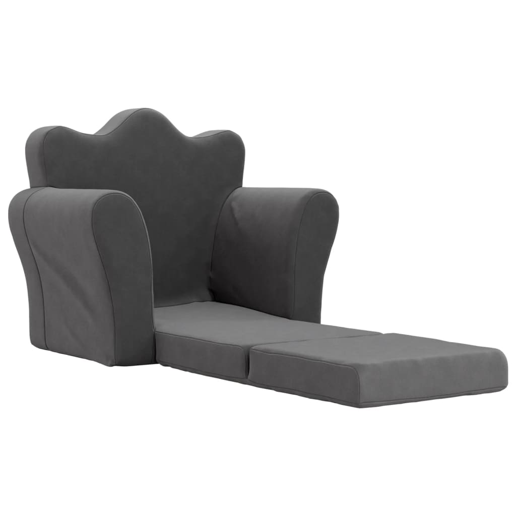Canapé-lit Enfant Anthracite Peluche Douce - Mini Canapé Convertible 52x38 Cm