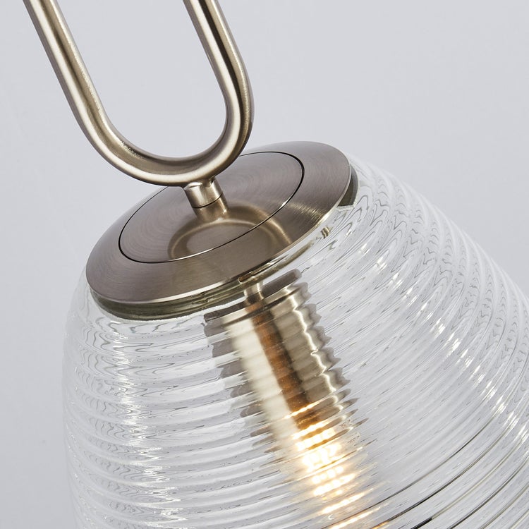 Suspension ELIXIR 1L métal nickel satine,verre strié nervuré transparent E27 max 60w diamètre 24cm - 2