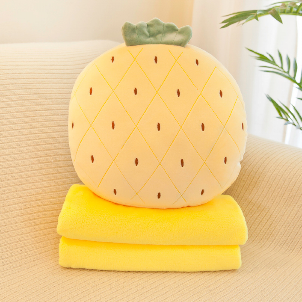 Owocowy koc podróżny i zestaw poduszek, pluszowa poduszka 3 w 1 dla dzieci, podróżny prezent na drzemkę (żółty - ananas)