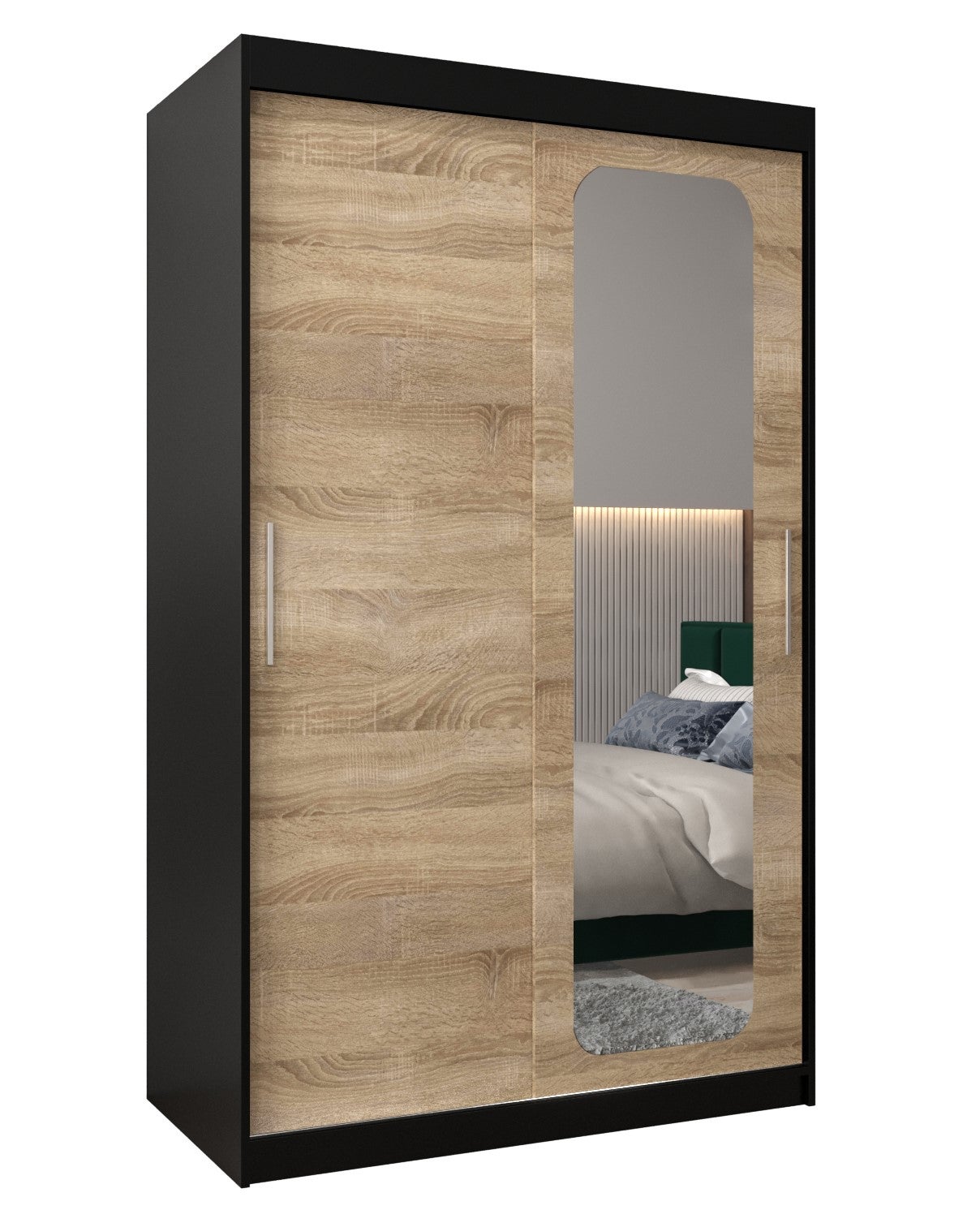 Szafa przesuwna garderoba PROMO T2 120 x 62 x 200 cm Czarny + Sonoma - Abiks Meble
