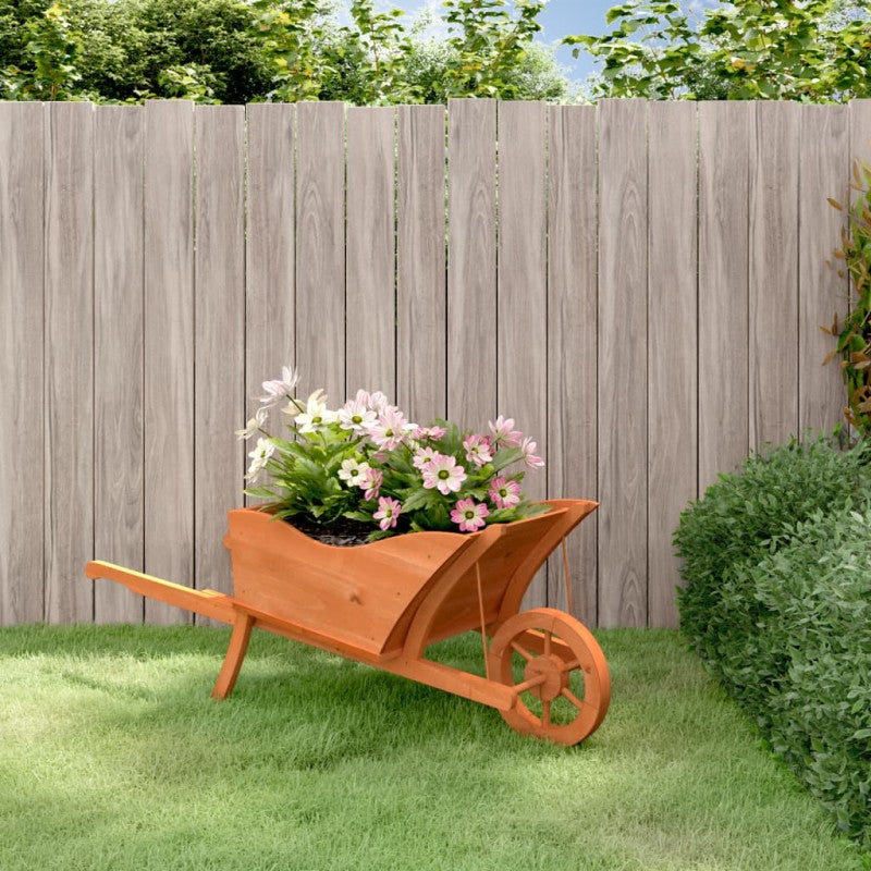 VidaXL Jardinera con forma de carretilla madera de abeto 128x45