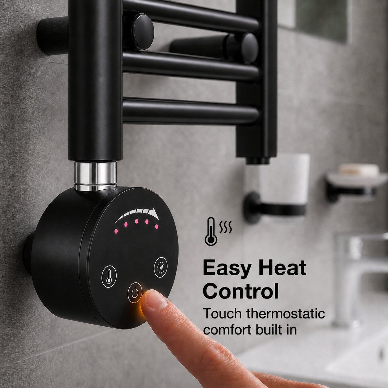Radiador Toallero Eléctrico Negro 30x100 cm con Termostato 150W-Elegant Radiators - 2