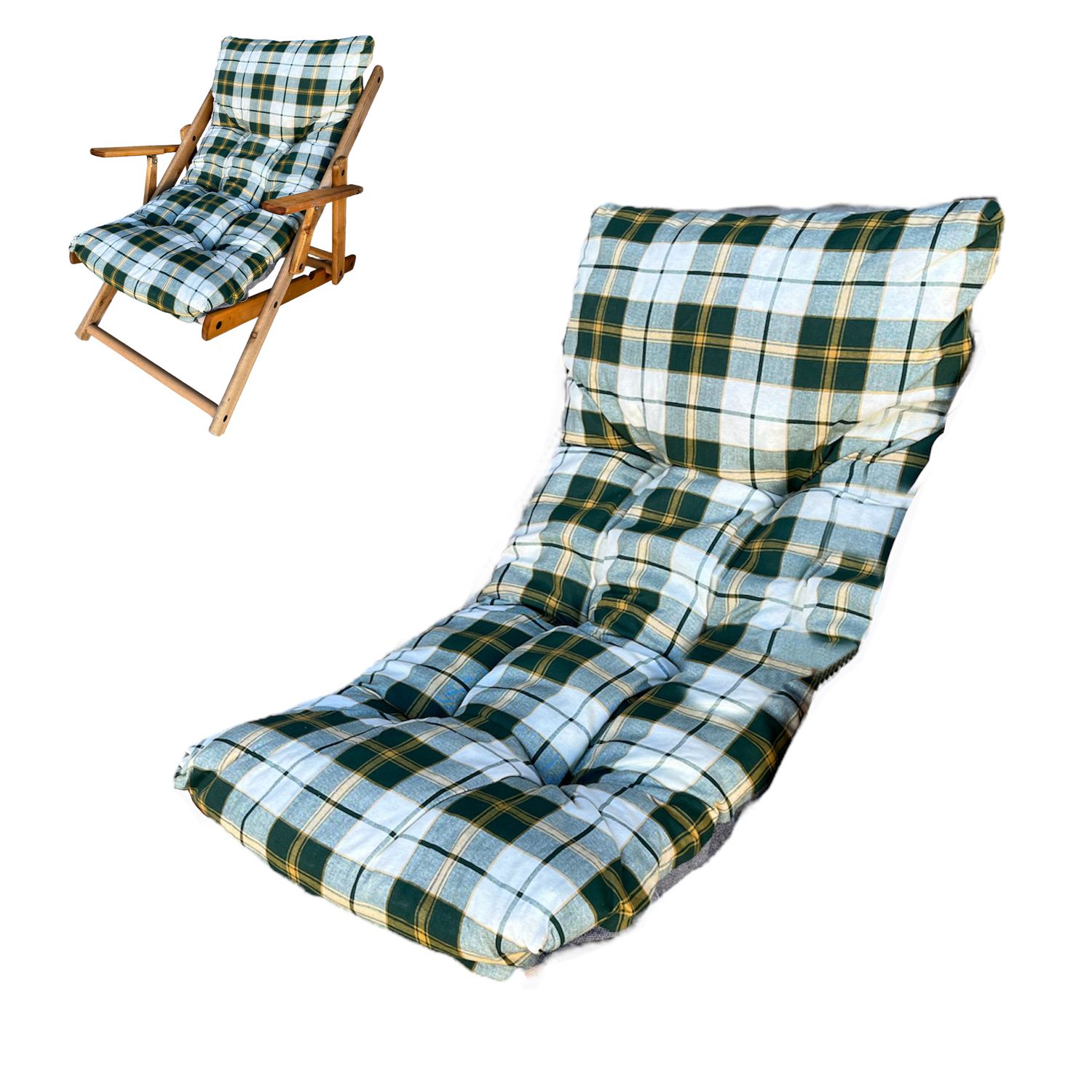 Poltrona Relax In Legno Con Cuscino Quadrettoni | Verde | Made In Italy | 3 Posizioni | Portata 110 Kg - Foto 12