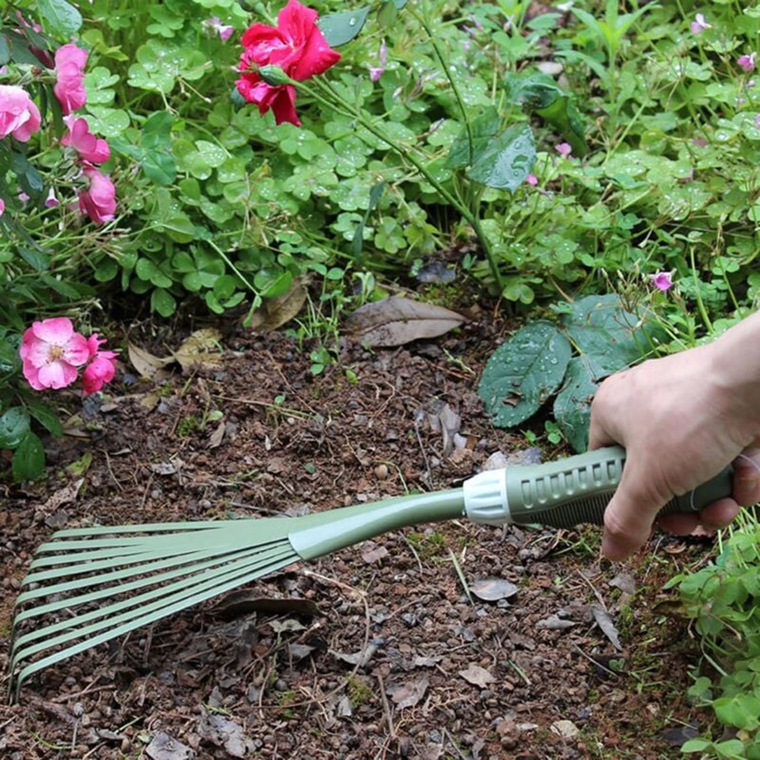 Herbe Rake Balai à Feuilles Neuf Dents Râteau Pratique Dents Débris D'Herbe Râteau Gazon Grand Râteau à Herbe Mini Râteau de Jardin avec Poignée - 4