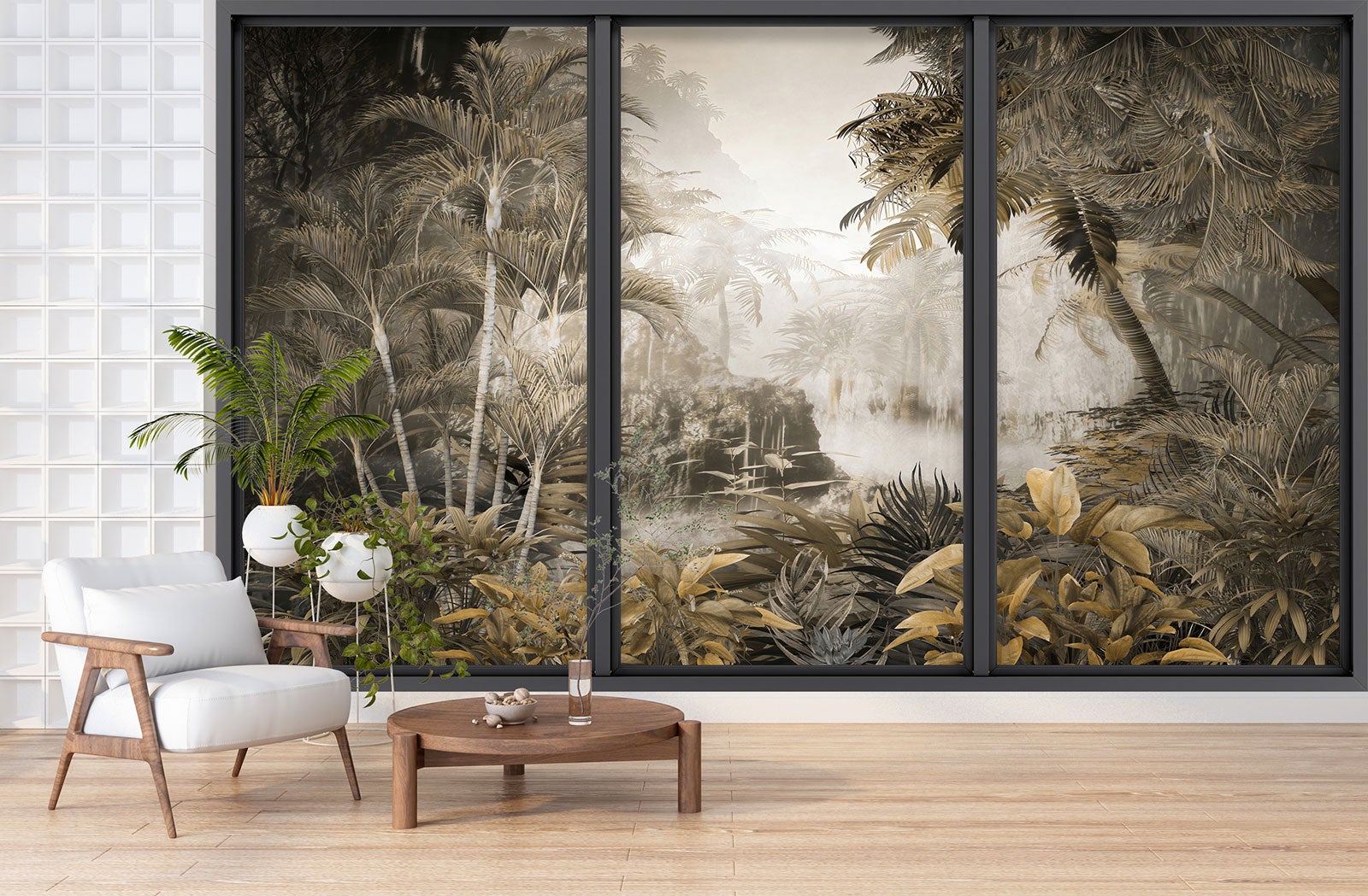 Papier peint panoramique Trompe l'oeil baie vitrée - Jungle - Largeur 195 cm x Hauteur 117 cm - 3
