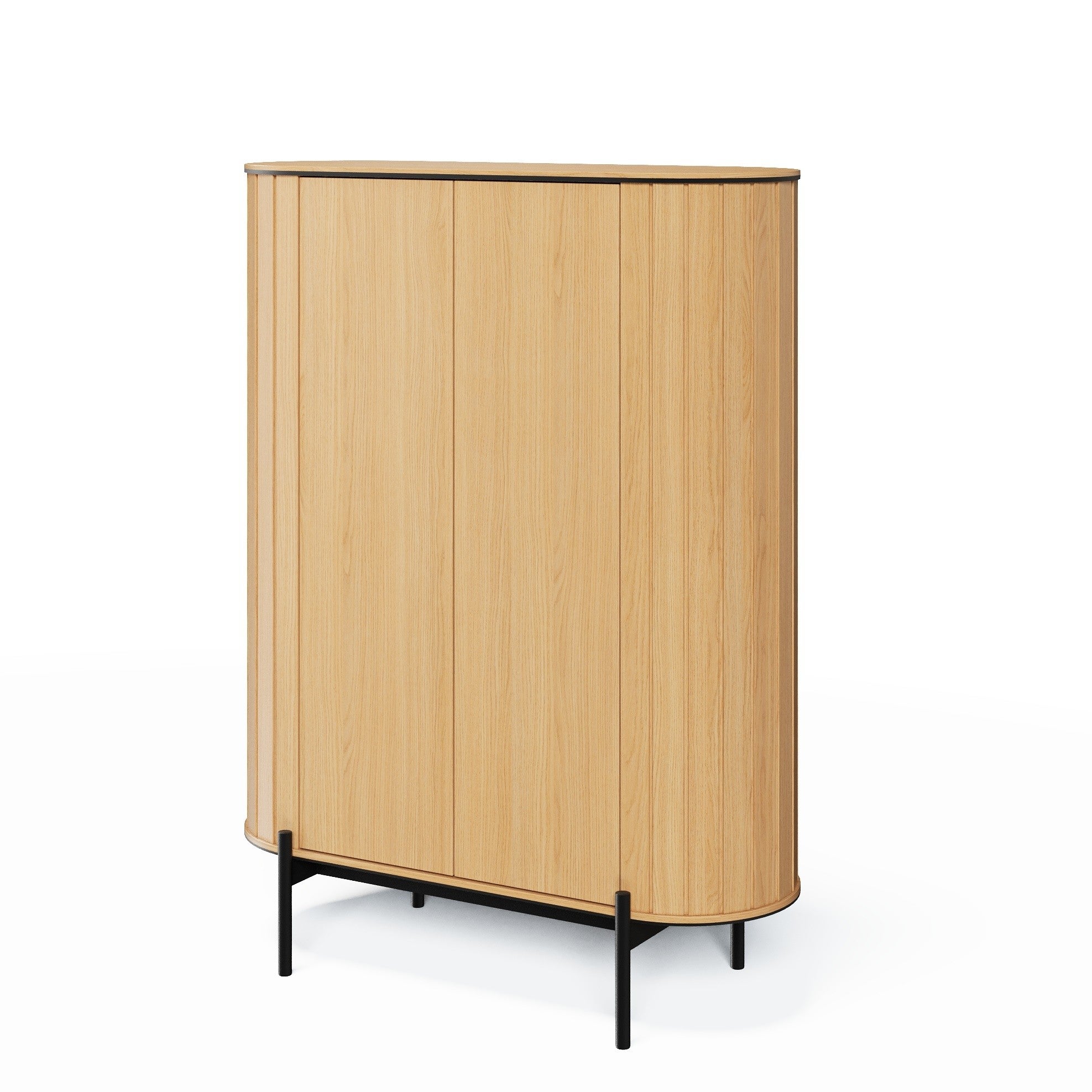 Wysoka komoda ROTTO 2-drzwiowa z zaokrąglonymi bokami na czarnych nóżkach – nowoczesny design