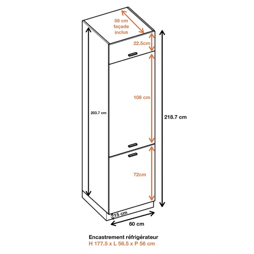 Cuisineandcie - Colonne de cuisine pour réfrigérateur encastrable Bellissi Blanc Brillant 3 portes L 60 cm - 2