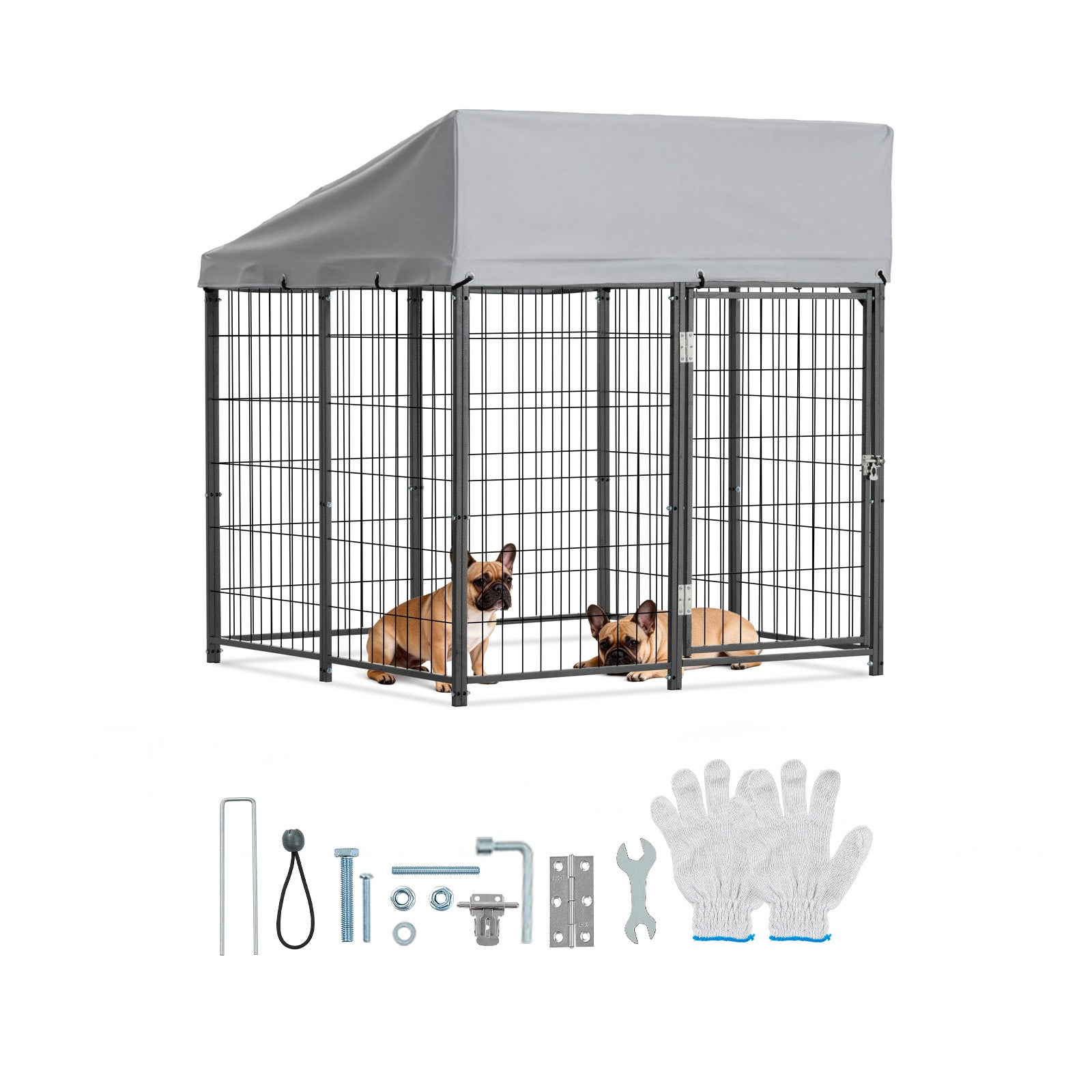 Cușcă pentru câini VEVOR, 1,12x1,15x1,25 m, cu acoperiș, cușcă pentru câini de talie mare, țarc de joacă robust