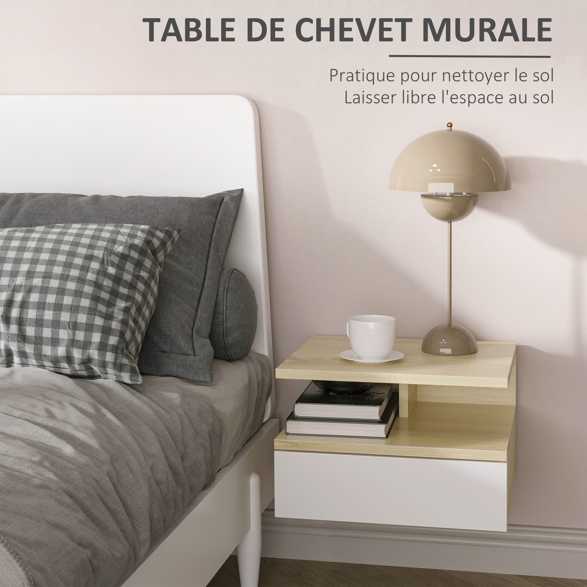 Table de chevet murale aggloméré HOMCOM - 4