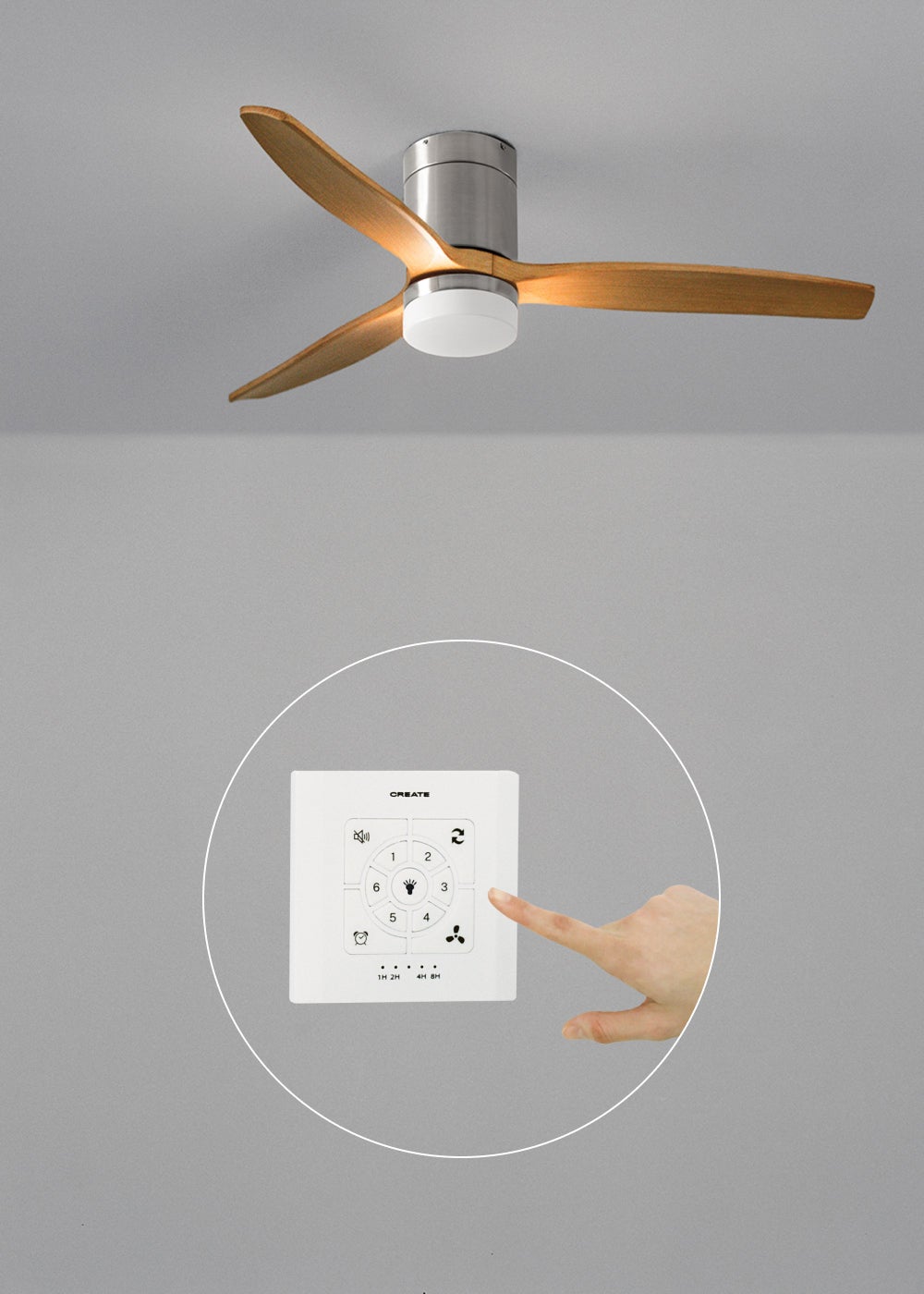 CREATE - WIND CALM M - Ventilateur de plafond silencieux 40W avec pales techniques en ABS Ø132cm avec eclaraige avec contrôleur mural - 4