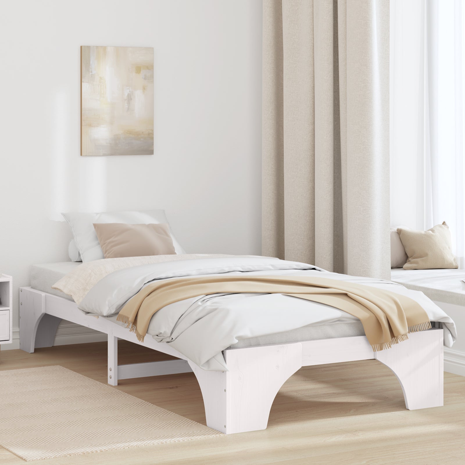 Ramka łóżka Biały 90 x 190 cm Lite drewno sosnowe vidaXL