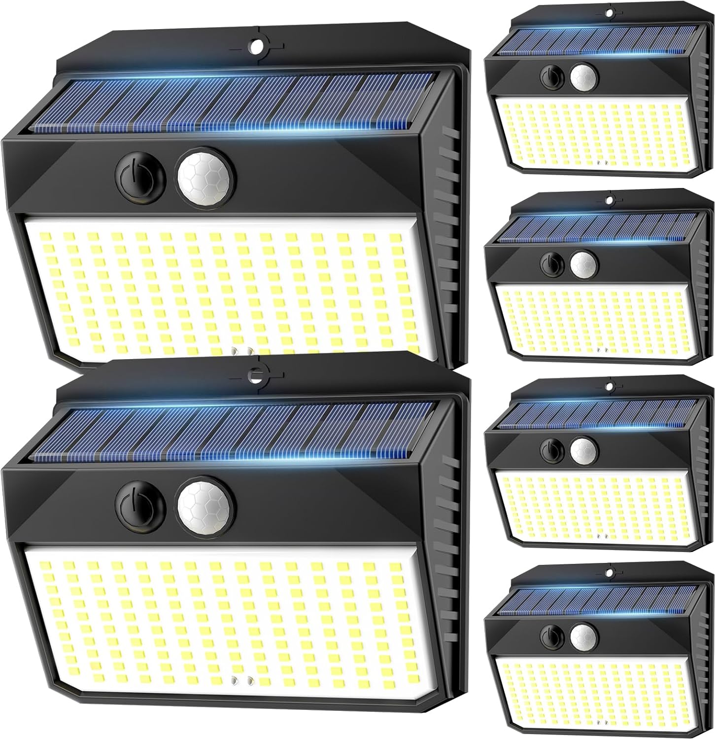Lampy solarne zewnętrzne, zestaw 6 lamp solarnych zewnętrznych z czujnikiem ruchu, 138 reflektorów solarnych LED, wodoodporne lampy solarne IP65 do og