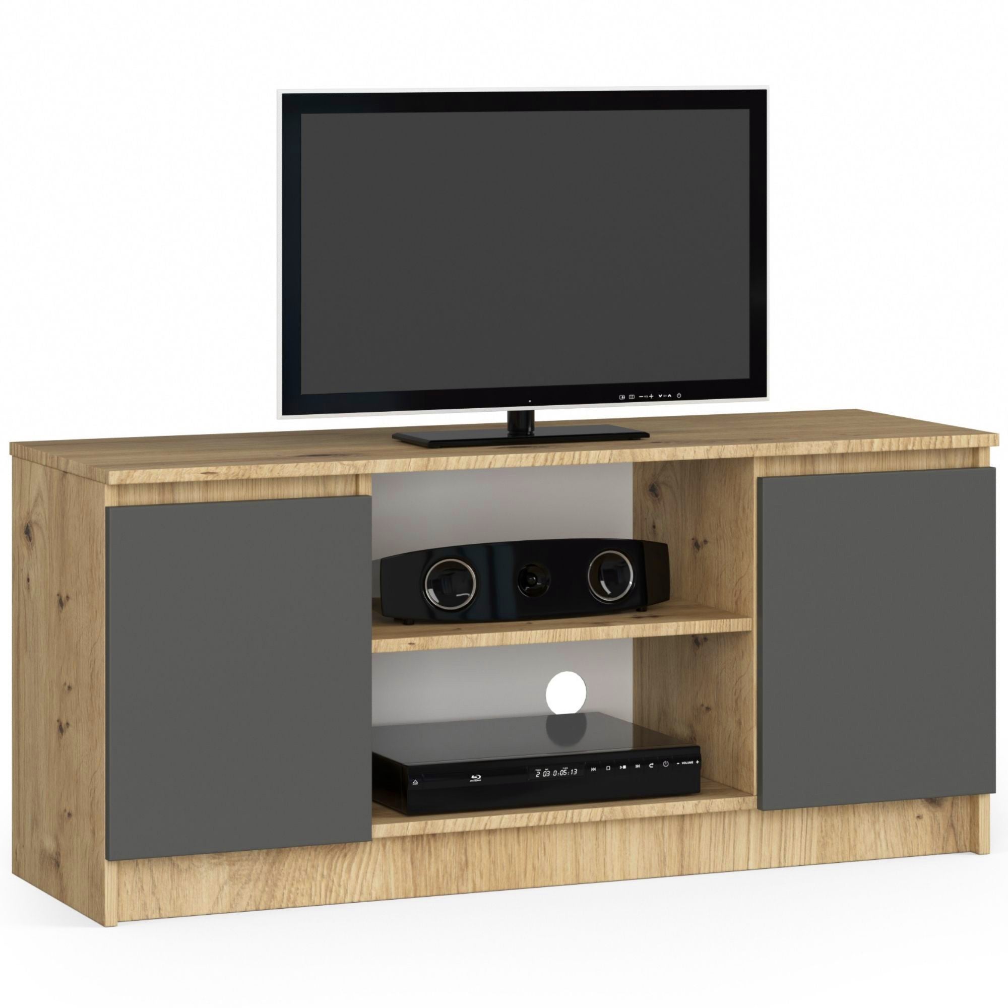 Szafka RTV AKORD Dąb Artisan 120 cm 2 drzwi kolor Grafit Szary mat 2 półki 120x40x55 cm