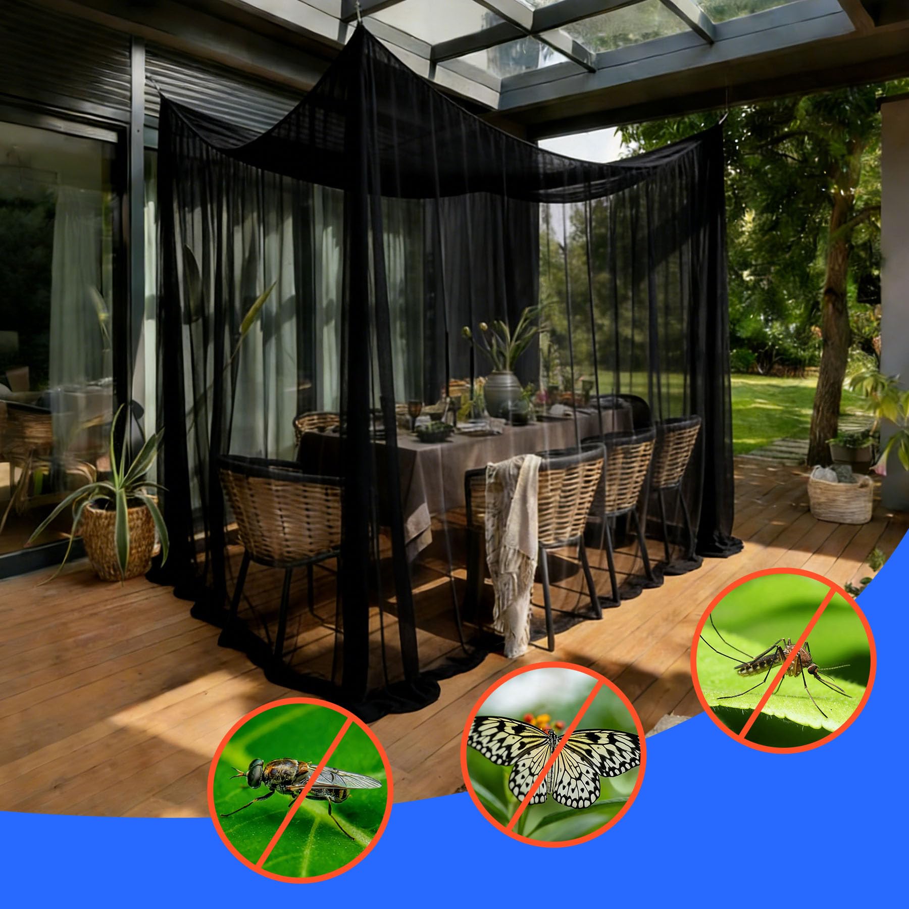 Moustiquaire pour extérieurs,300x300x250 cm,protection contre les insectes pour tonnelle,jardin,terrasse,maille 220,maille fine avec 1 porte (noir) - 4