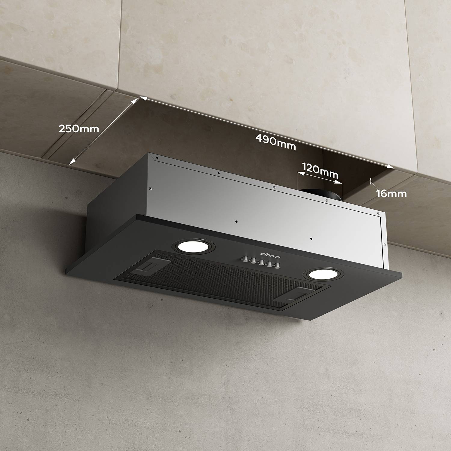 CIARRA Groupe Filtrant Hotte Encastrable 300m3/h Recyclage ou Evacuation Noir 913ABK52 - 4