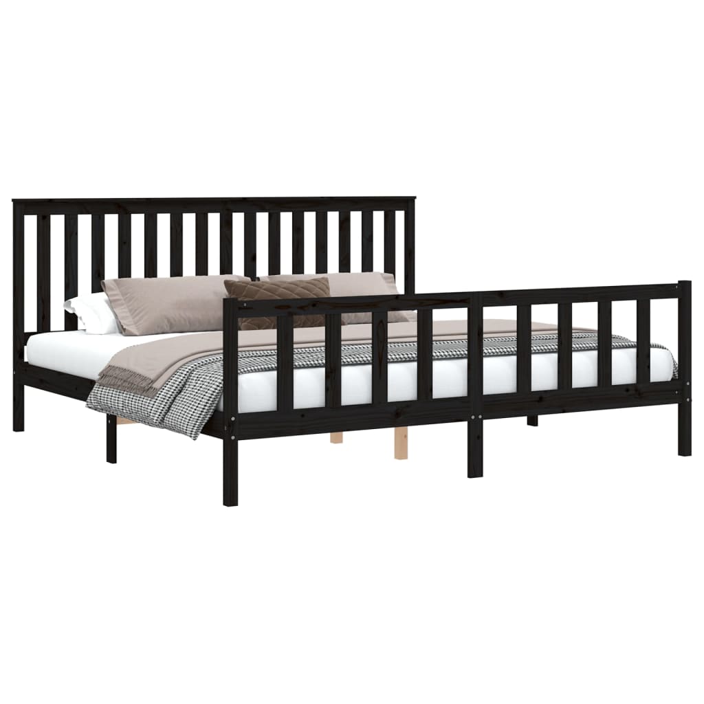 Cadre de lit sans matelas noir 200x200 cm en bois massif de pin - 3