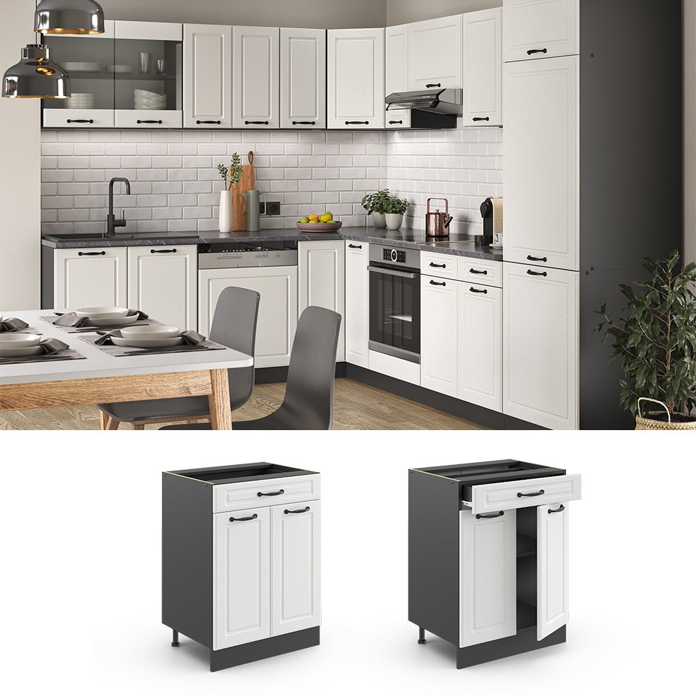 Vicco Meuble cuisine R-Line, Blanc campagne, 60cm avec tiroir, sans PT - 2