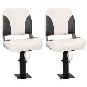 VidaXL Set Di 2 Sedili Per Barca Pieghevoli Con Schienale Alto E Base Girevole 360° - PVC E PU, Blu/Bianco/Grigio