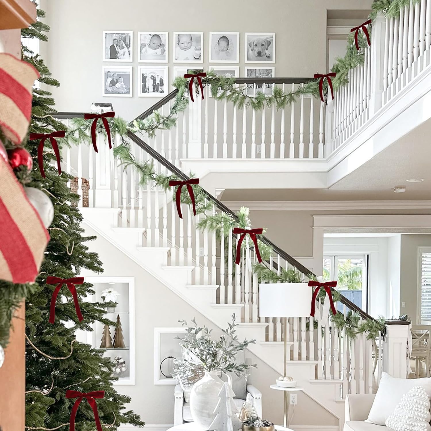Conjunto de 24 laços de Natal em veludo bordô para decorar a árvore e os presentes - 5