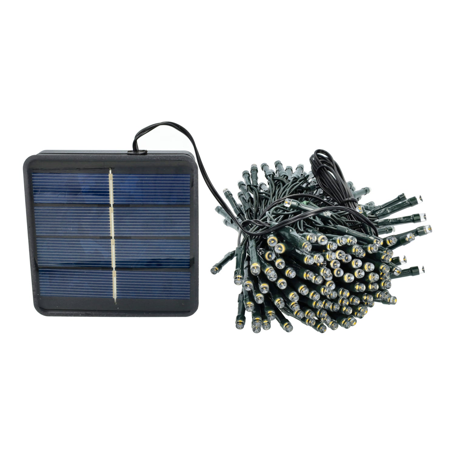 Jandei Guirnalda Led 20m 200 Led con Panel Solar 8 funciones, Blanco cálido 3000K, Batería Recargable 1200mA, Resistente al Agua - 5