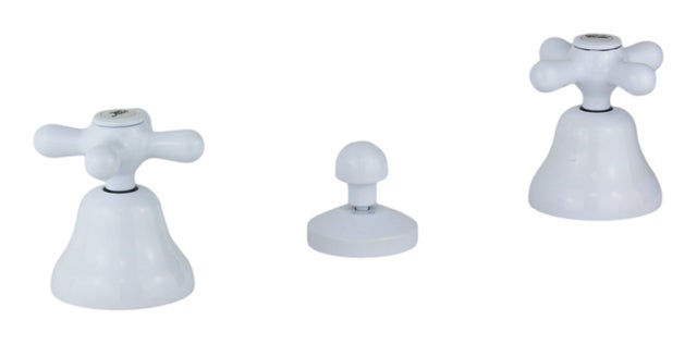 Rubinetto 3 fori per bidet in bianco lucido erogazione dalla ceramica Gattoni Calypso 111415001 - Bianco - Piletta con salterello 1