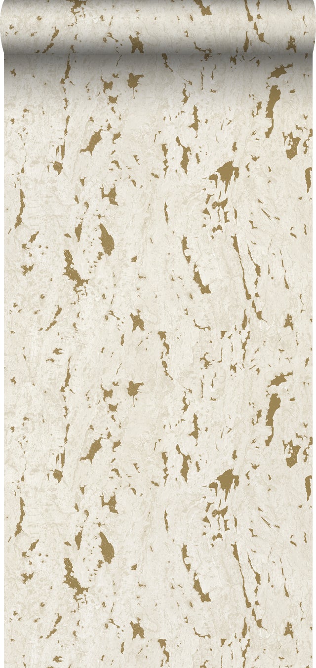 Papier peint liège blanc cassé et or - 50 x 900 cm - ESTAhome