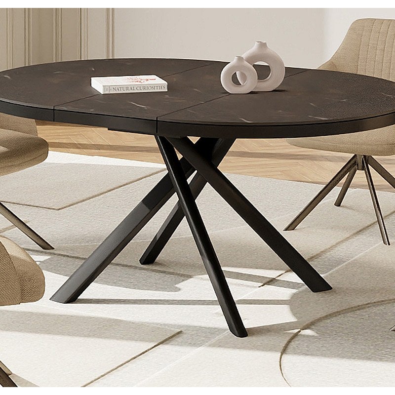 Rozkładany stół jadalniany dla 4-6 osób z ceramiki, MDF i metalu - Efekt brązowo-szarego marmuru - FEROLA