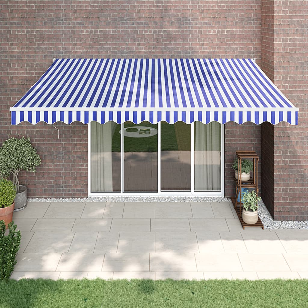 Toldo retráctil automático, azul y blanco, 4x3 m