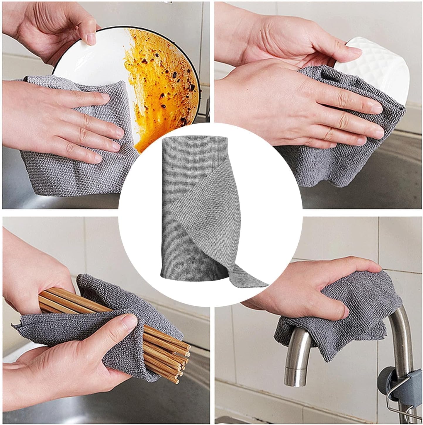 20 pièces Chiffons de Nettoyage en Microfibre réutilisables - 25 x 25 cm - Chiffons de Nettoyage Déchirables - pour la Cuisine, la Voiture, la fenêtre - 5