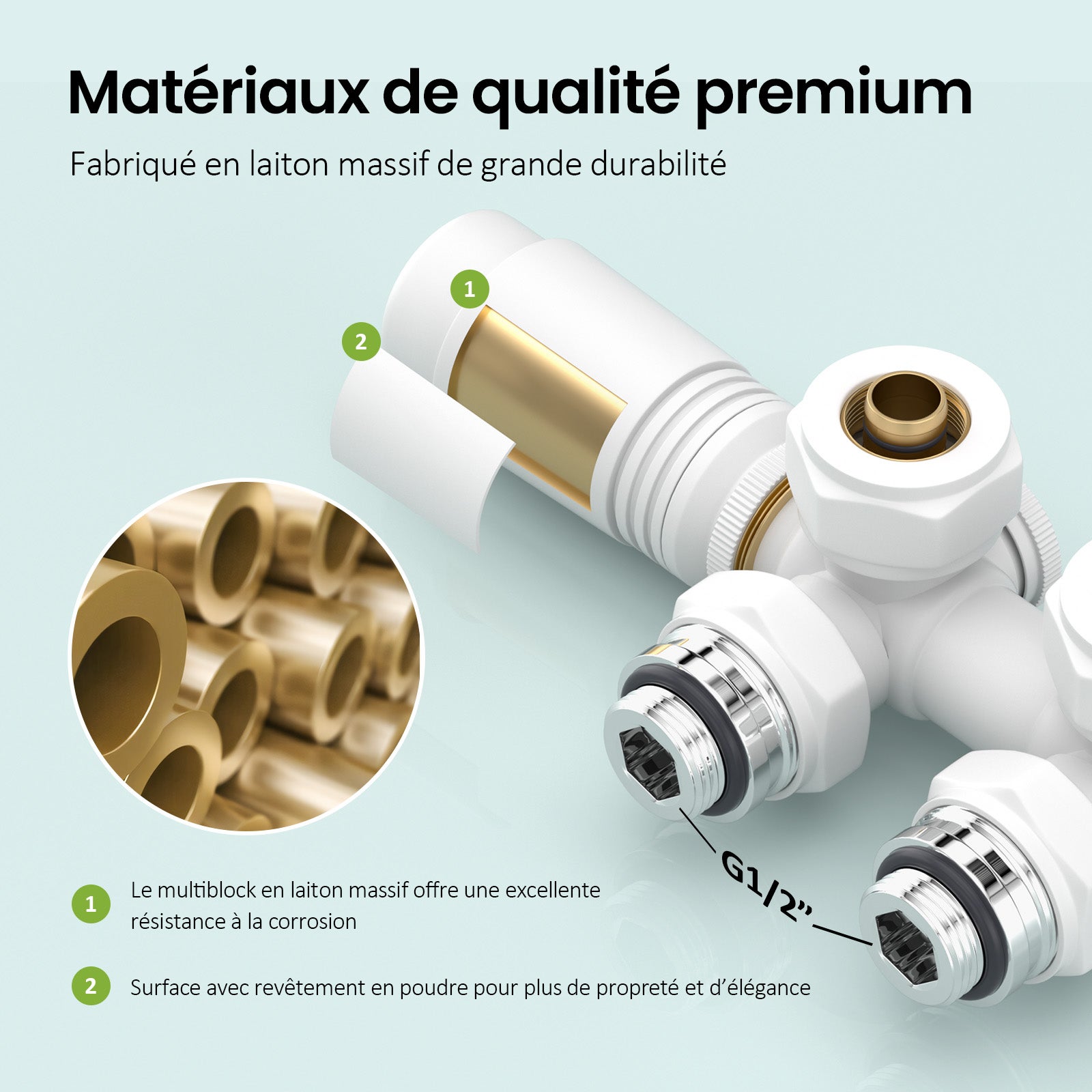 Kit válvula termostática radiador para baño – Válvula de radiador Blanca – Compatible tubos 16mm - 5