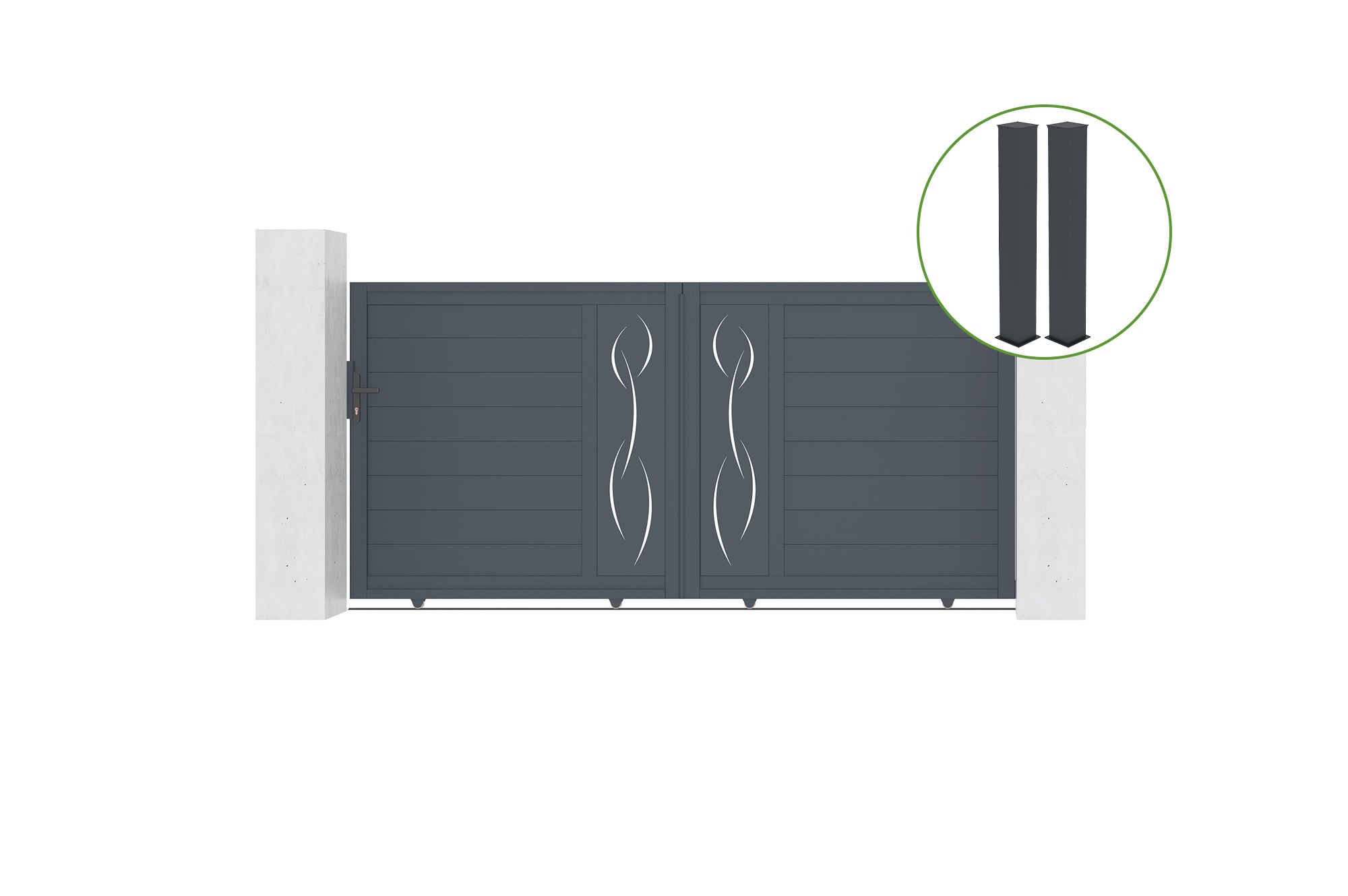 Brama przesuwna 3,5m SUNNY wys. 140cm aluminium szare + 2 słupki 20x20cm wys. 16