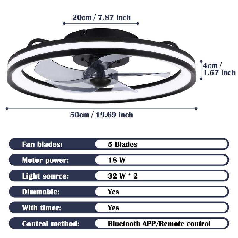 Ventilateur de plafond avec éclairage LED et télécommande lampe plafonnier dimmable avec ventilateur - 2