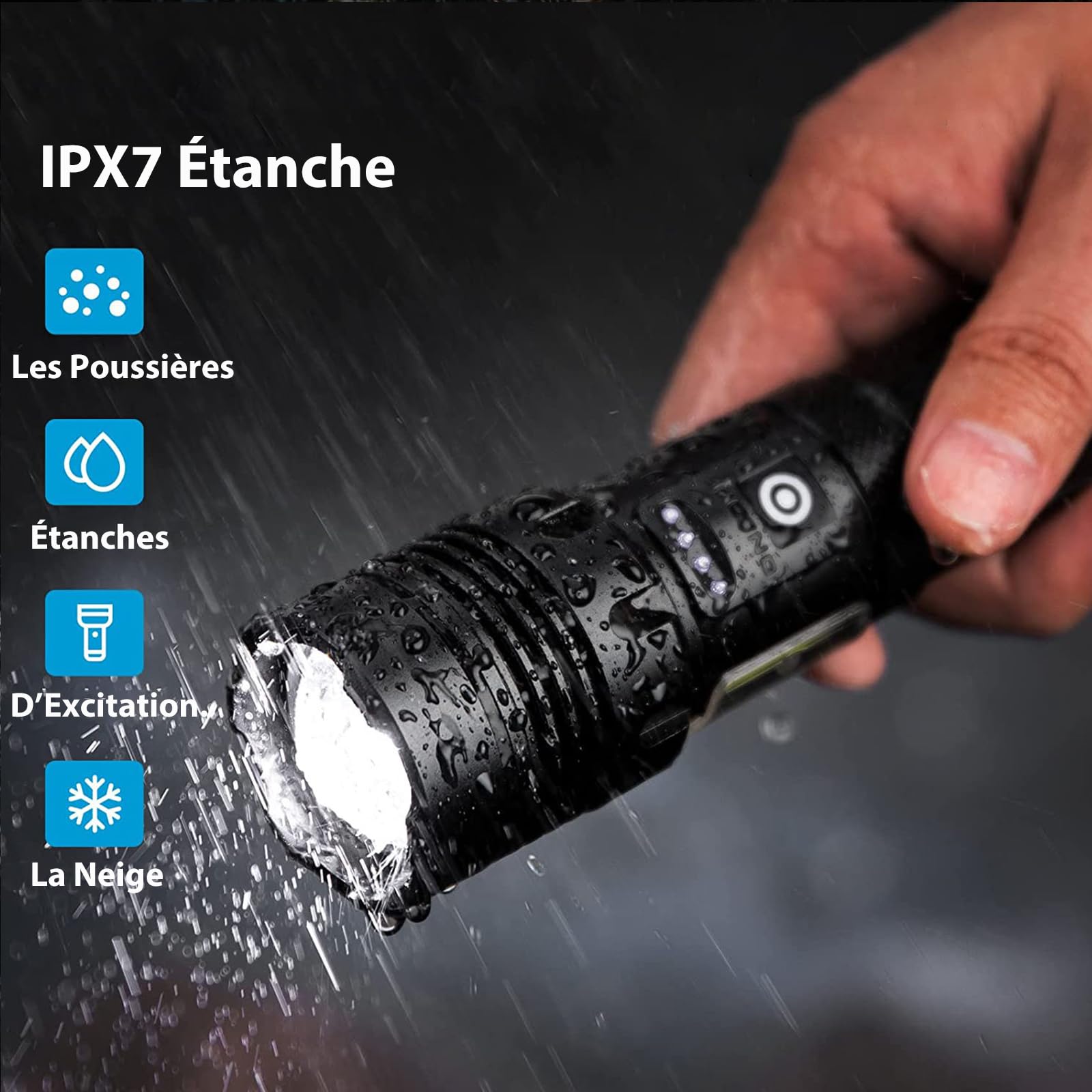 Lampe Torche LED Ultra Puissante - 500000 Lumens Lampe de Poche Rechargeable, Étanche IPX7, 7 Modes D'éclairage pour Camping, Randonnée et Urgences - 8