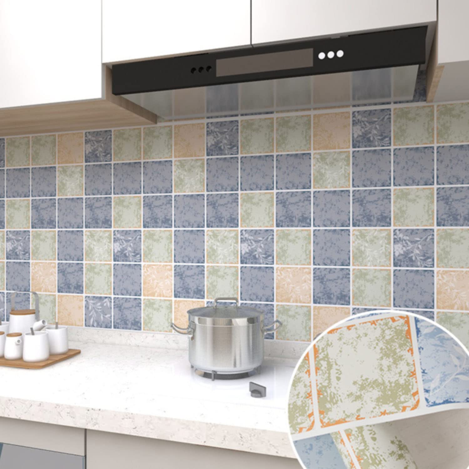 Pegatinas de pared autoadhesivas, pegatinas de papel tapiz multicolor, pegatina de película protectora resistente al agua y al aceite, 60 x 500 cm