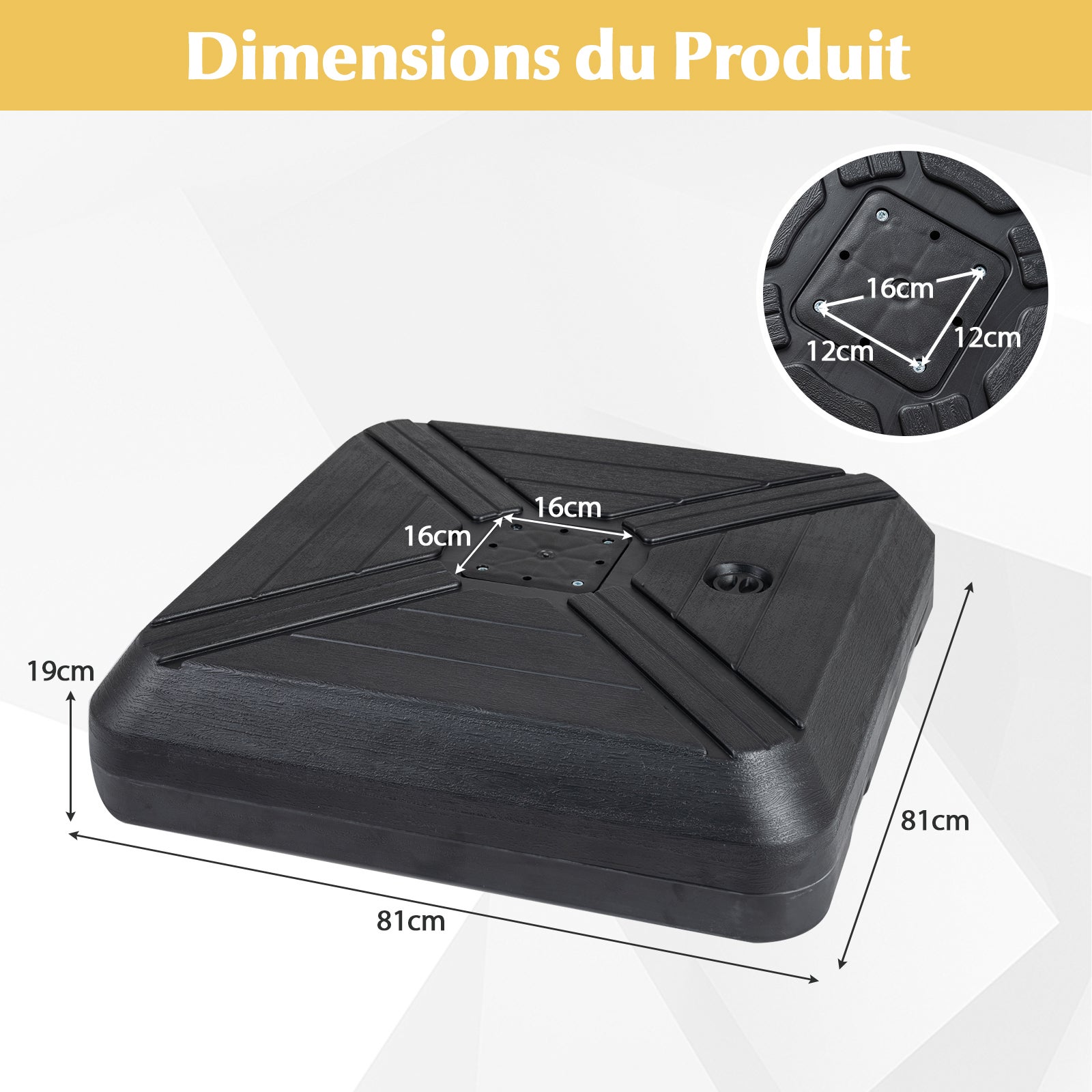 Base de Parasol Déportée Cantilever avec Roulettes, Support Poids pour Parasol avec Barre Transversale en Métal, HDPE, Noir - 3