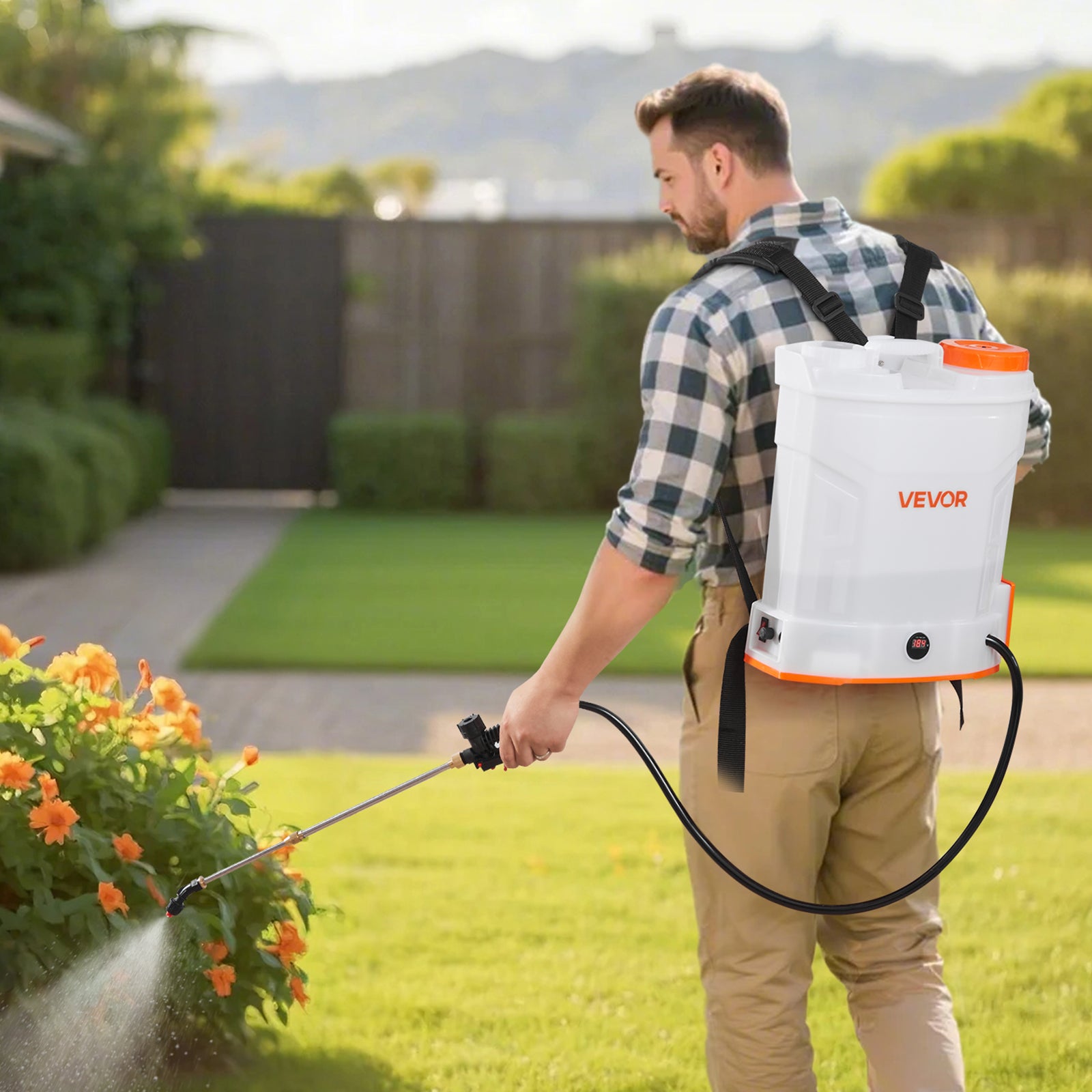 Pulvérisateur à Dos Électrique VEVOR 12L,Réglable 0-6,2 Bar,2 Lances,5 Buses,Batterie 18V 2Ah,Portable pour Jardin,Pelouse,Désherbage - 8