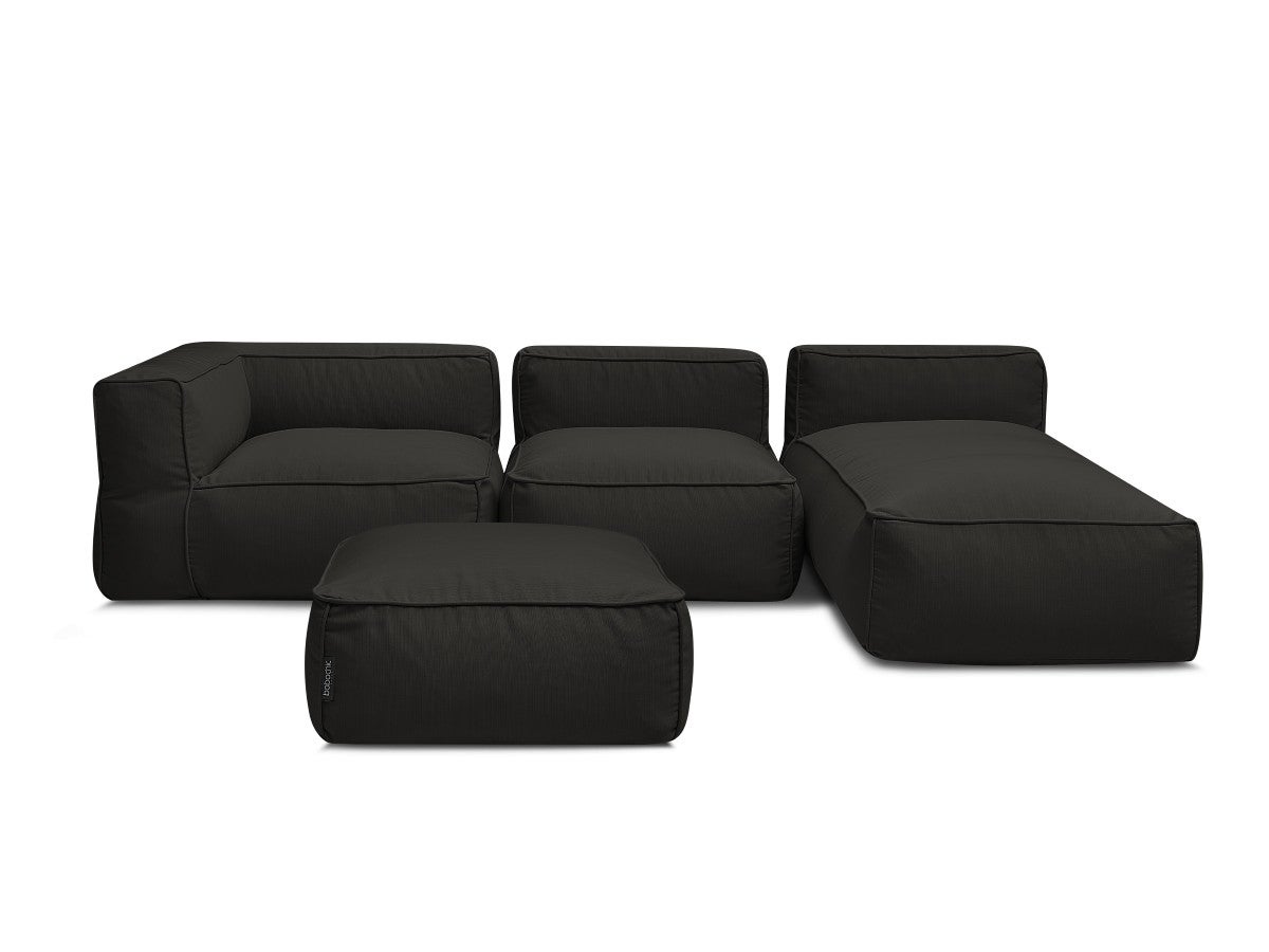 BOBOCHIC Canapé de jardin modulable GIULIA avec bâche de protection, 1 chauffeuse 1 place, 1 angle, 1 méridienne et 1 pouf Noir - 7