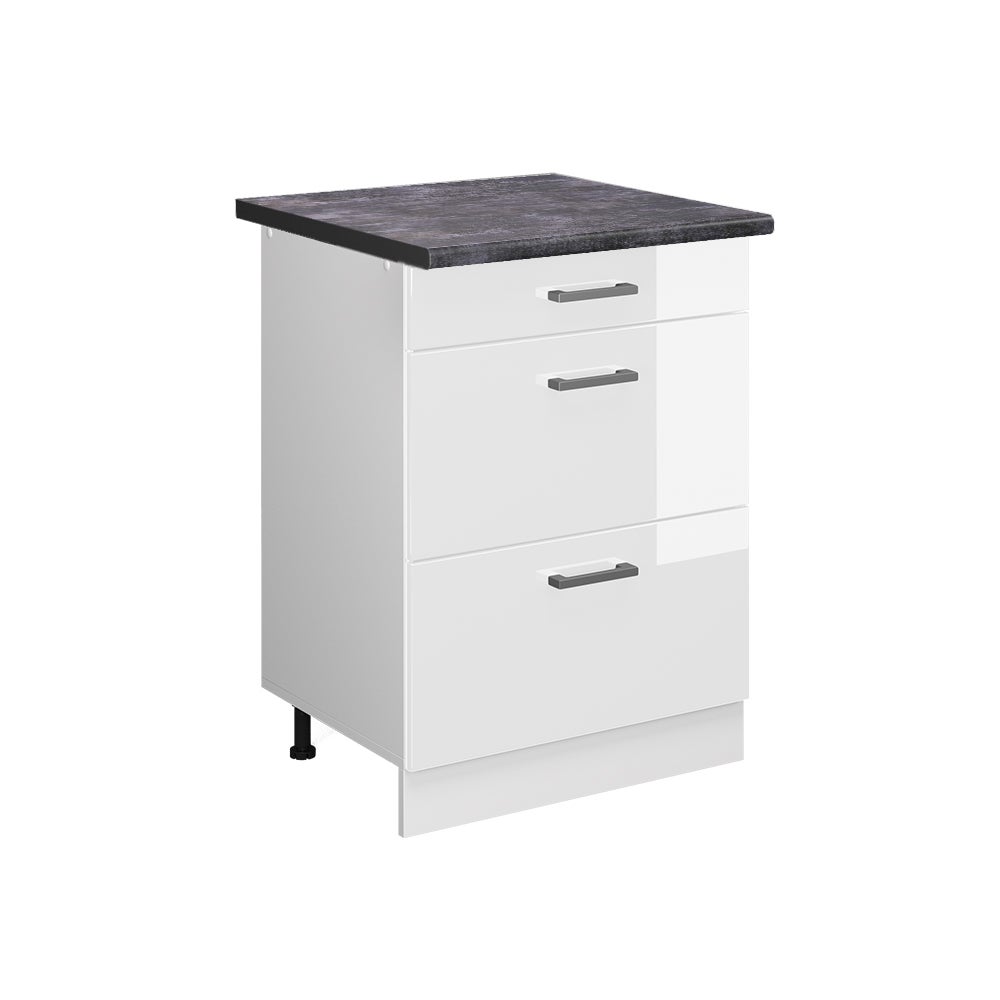 Vicco Szafka dolna do kuchni R-Line, Biały wysoki połysk, 60 cm z szufladami, BP Antracyt