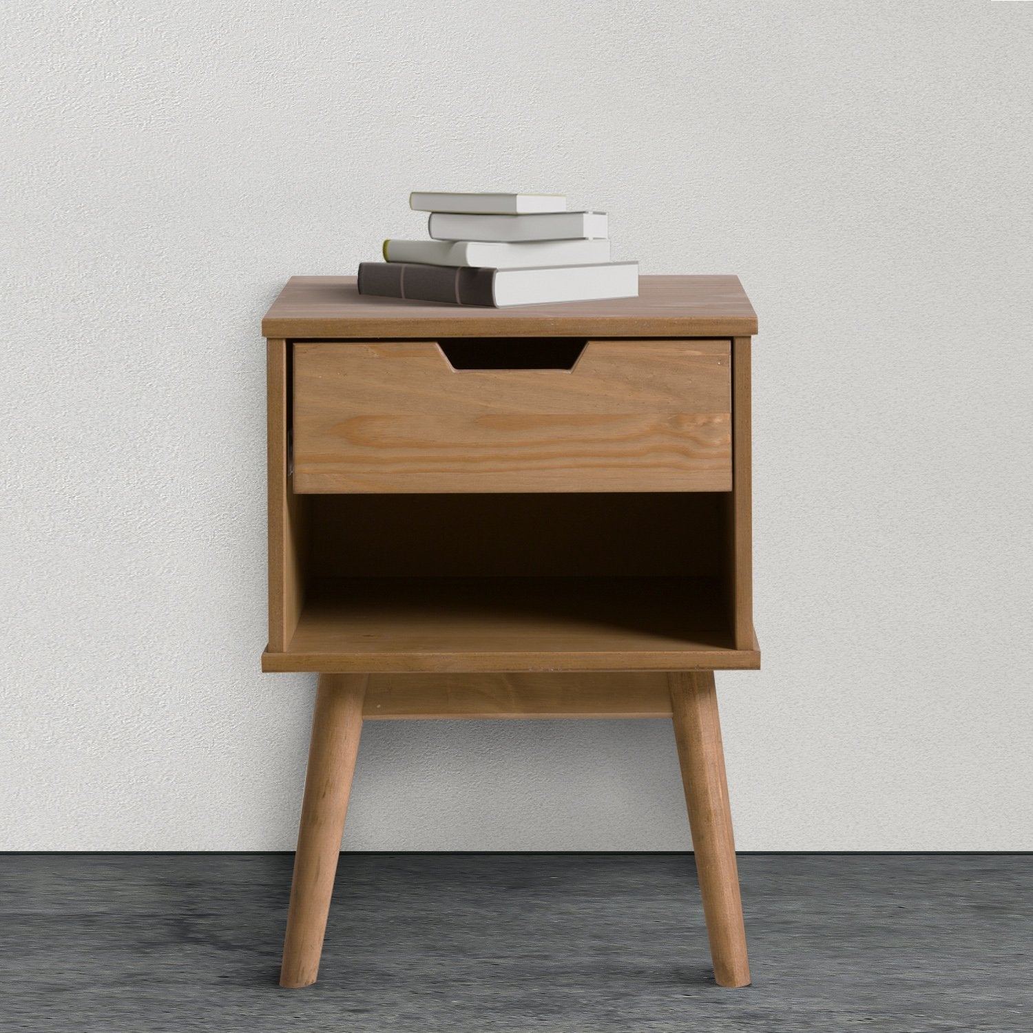 Mesita de Noche Bali 1 cajón Color Cera, Pino Macizo y Guías metálicas - 4