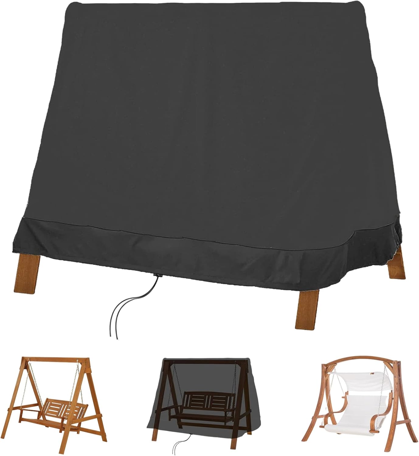 Pokrowiec ochronny na huśtawkę ogrodową 2-3-osobową - 182x139x170 cm - ze ściągaczem - do huśtawki ogrodowej, leżaka plażowego - czarny