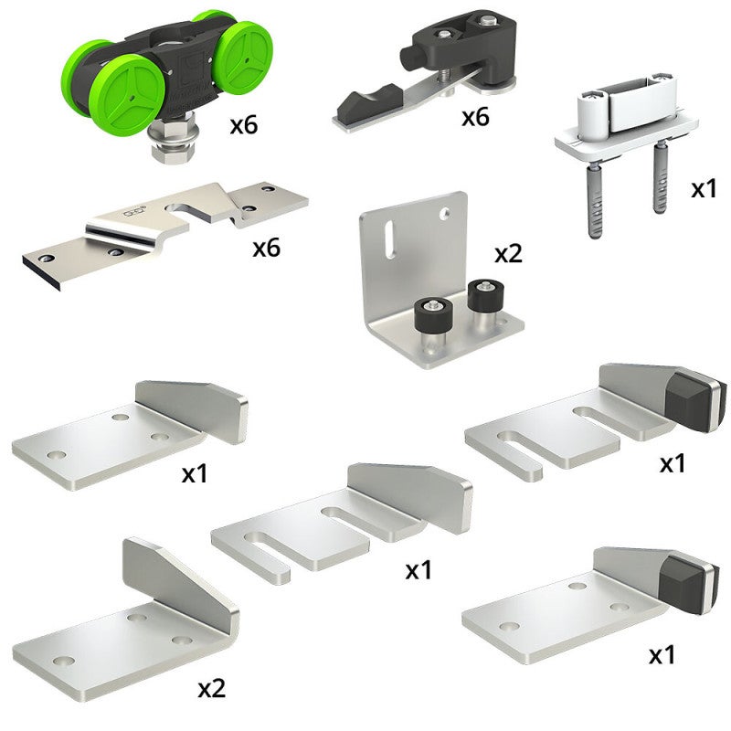 Garniture télescopique SLID'UP 2500 pour 3 panneaux sur 3 rails parallèles - ouverture à droite - 40 kg - 2