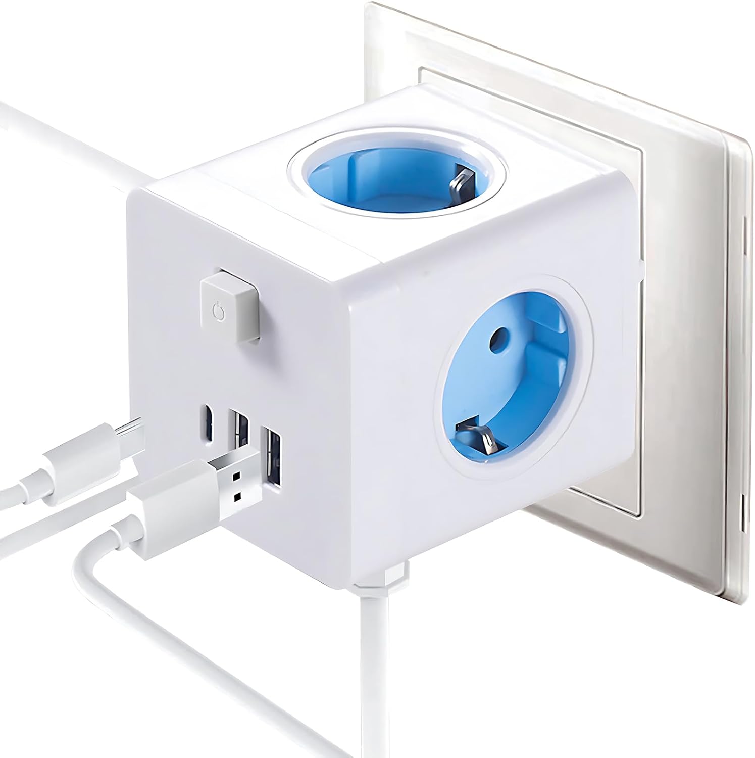 Listwa zasilająca 7 w 1 z gniazdem USB i przełącznikiem, przenośna, bezprzewodowa, do biura, domu, podróży