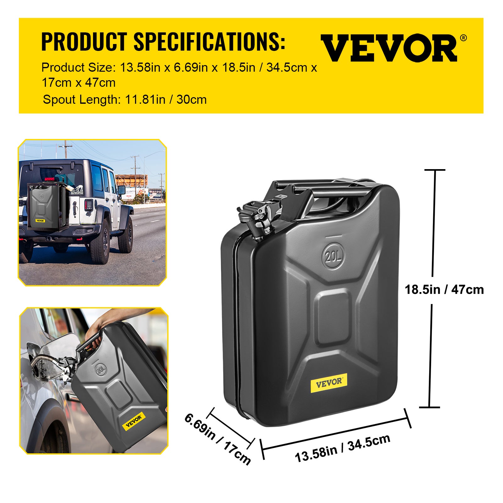 Bidon de Carburant Jerry,VEVOR Bidon de Carburant Portable de 5,3 Gallons / 20 L avec Système Bec Flexible,Réservoir Carburant en Acier Antirouille - 7